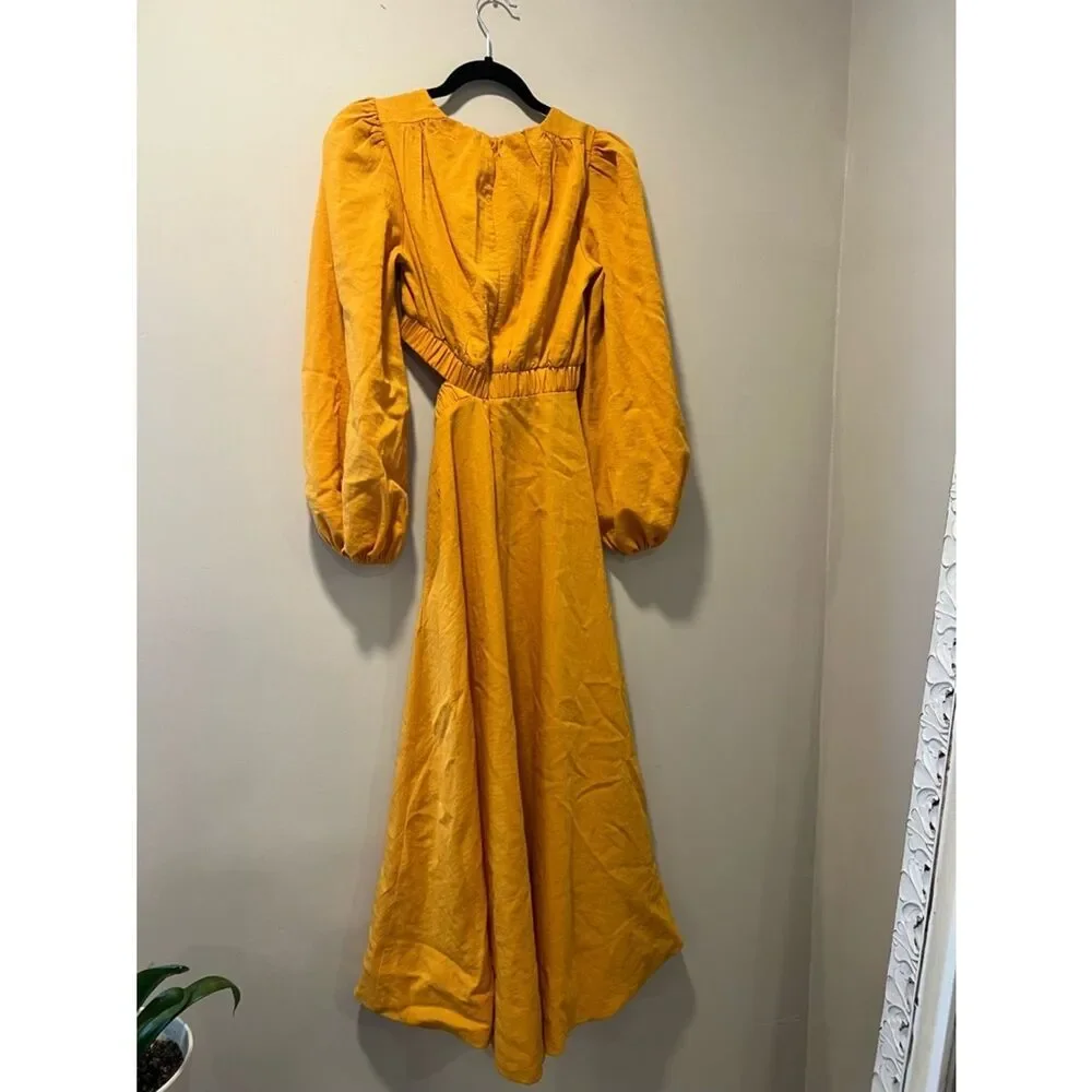Petal & Pup Ginnee Puff Sleeve Cutout Long Sleeve Midi Dress Size XSmall